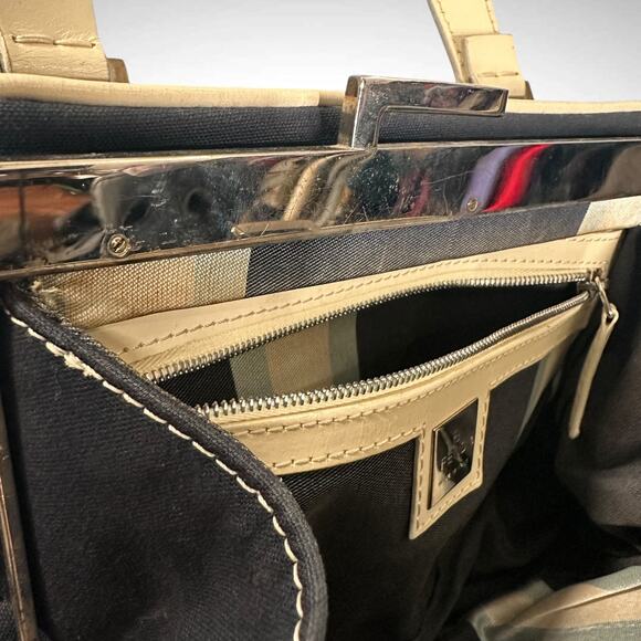 Vintage Fendi Mini Boston Top Handle Bag Navy Blue Satchel Luxury Travel Preppy - Picture 12 of 16